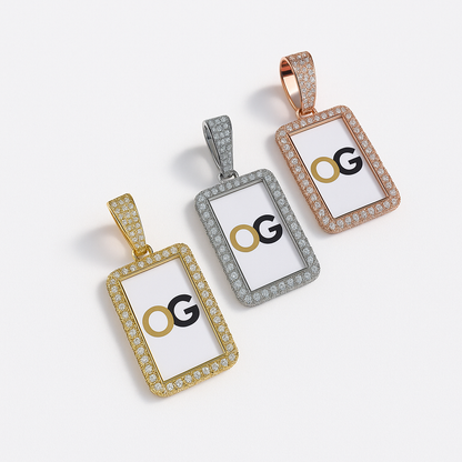 Custom Iced Out Rectangle Spinner Photo Pendant
