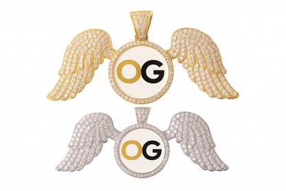 Custom Iced Out Angel Wings Legacy Photo Pendant