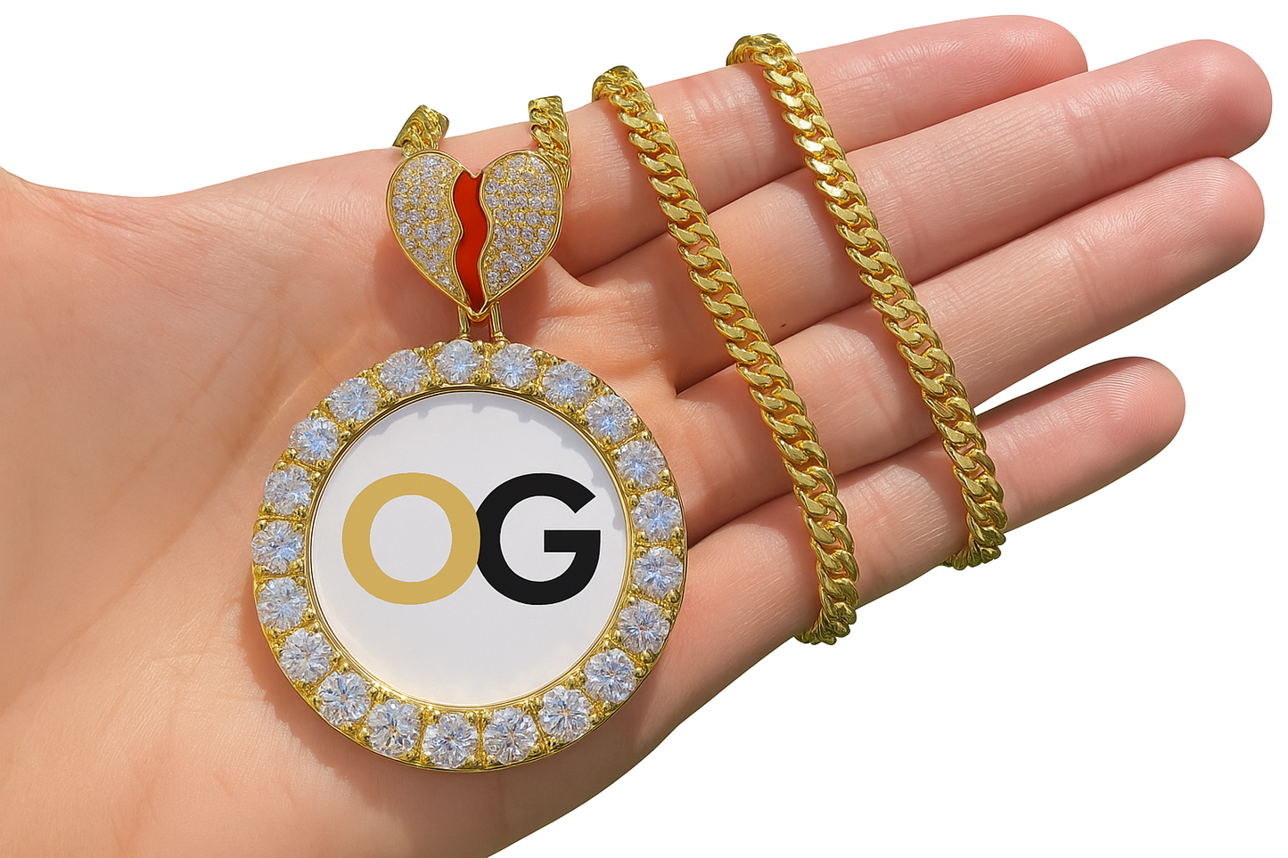 Custom Iced Out Broken Heart Crystal Border Photo Pendant