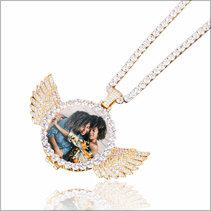 CUSTOM ANGEL WINGS PHOTO PENDANT + CHAIN
