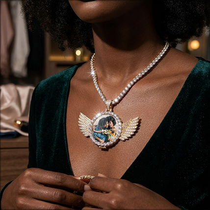 CUSTOM ANGEL WINGS PHOTO PENDANT + CHAIN