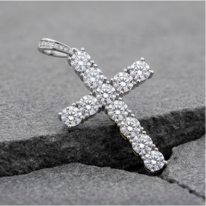 4MM ROUND CUT TENNIS CHAIN + CROSS PENDANT SET