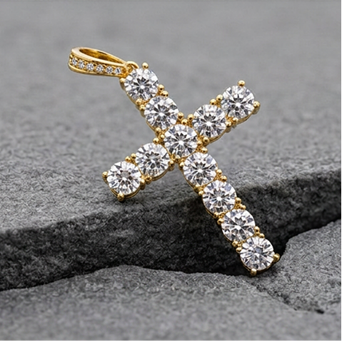 4MM ROUND CUT TENNIS CHAIN + CROSS PENDANT SET