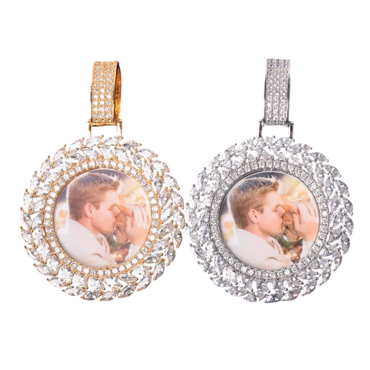 Custom Iced Out Leafy Round Picture Pendant