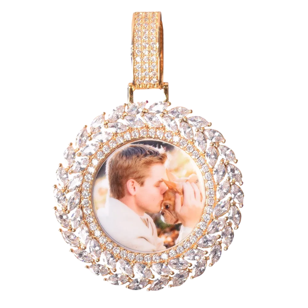 Custom Iced Out Leafy Round Picture Pendant