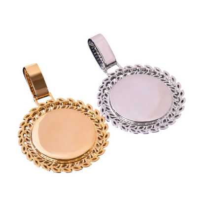Custom Iced Out Leafy Round Picture Pendant