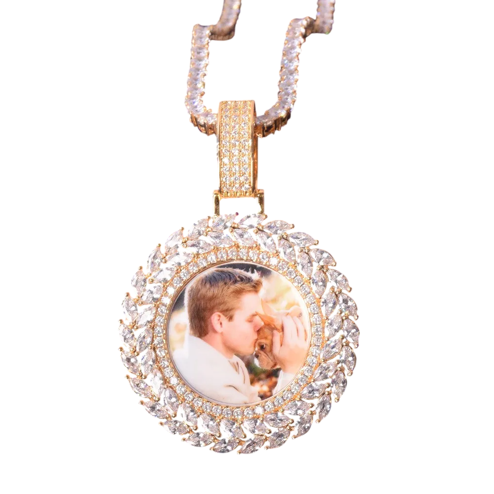 Custom Iced Out Leafy Round Picture Pendant