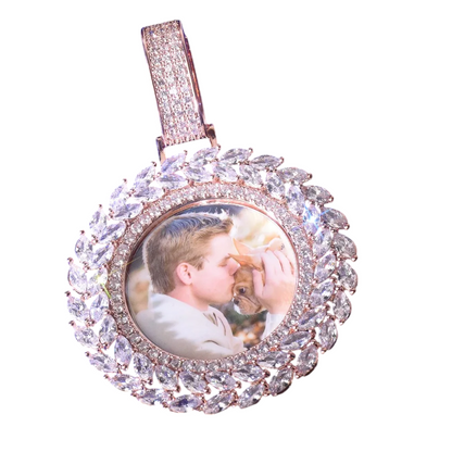 Custom Iced Out Leafy Round Picture Pendant