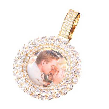 Custom Iced Out Leafy Round Picture Pendant