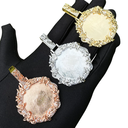 Custom Iced Out Rose Embedded Round Photo Pendant