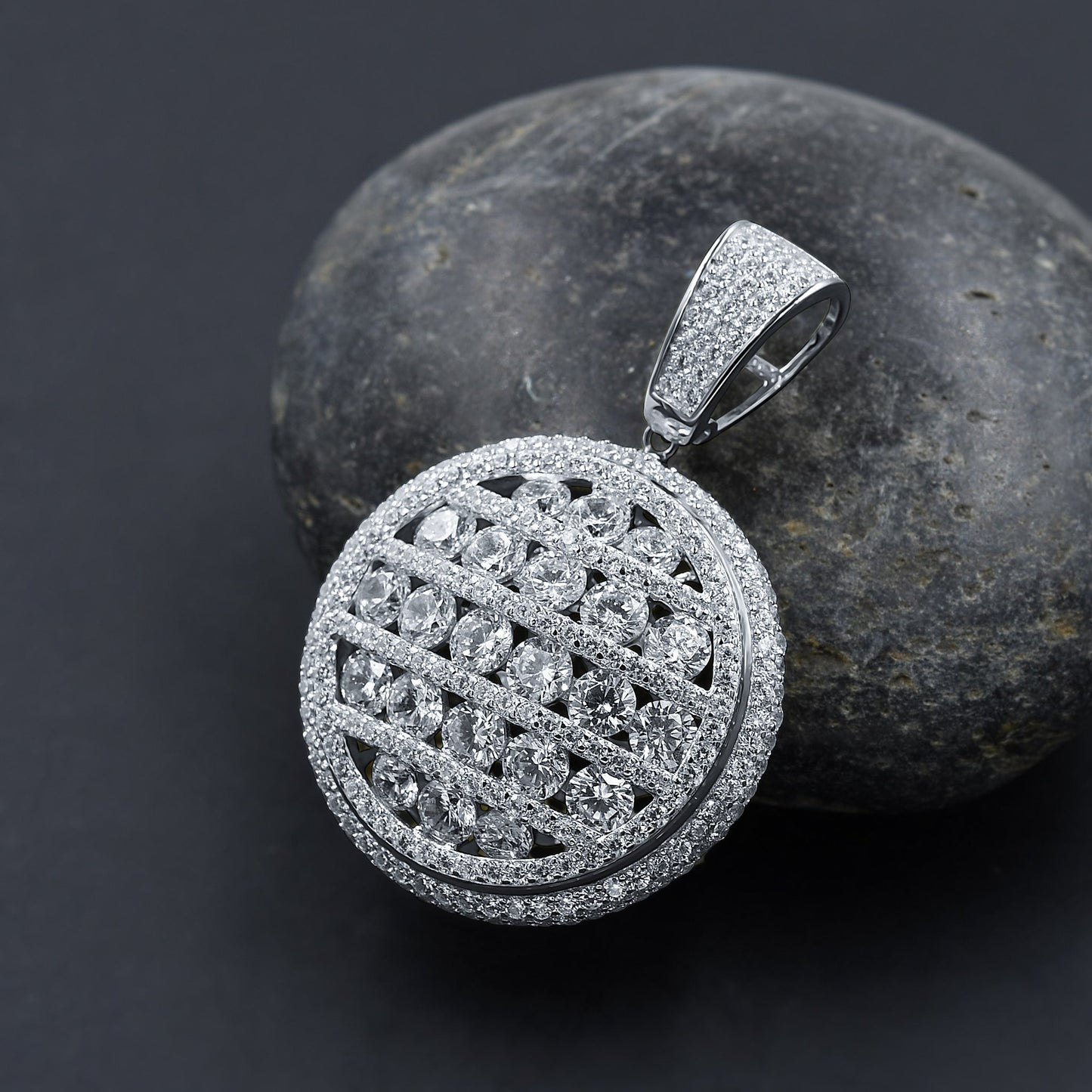 ICED OUT STONEY MEDALLION PENDANT // WHITE GOLD