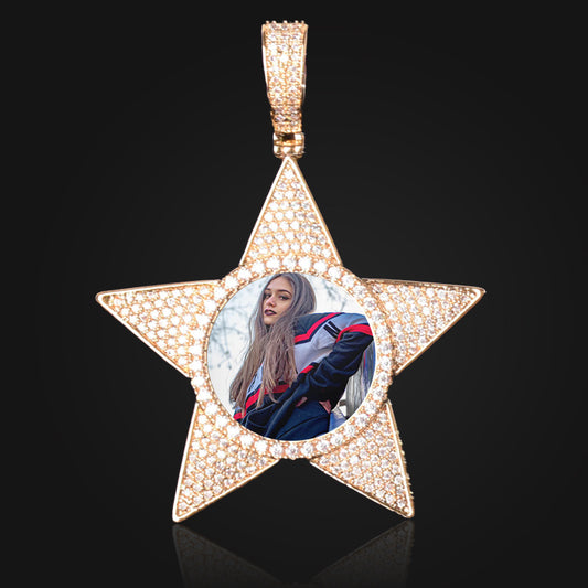 MICRO PAVED DIAMOND PENTAGRAM PHOTO PENDANT + CHAIN