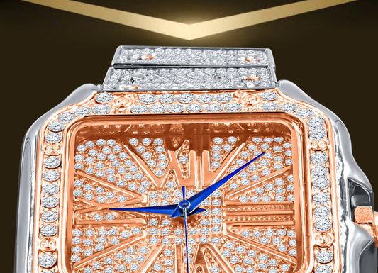 ICED SQUARE DIAL WATCH // WHITE X PINK GOLD