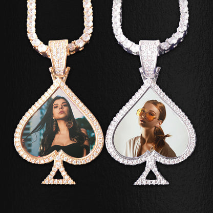 ICED OUT ROUND CUT SPADE PHOTO PENDANT + CHAIN