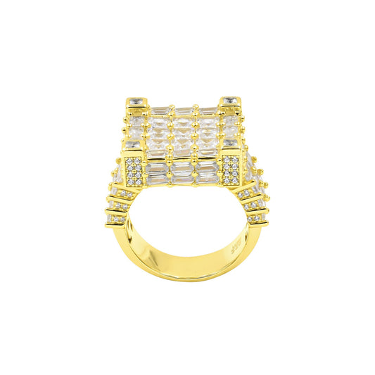SQUARE STUDDED RING // BAUGETTE YELLOW GOLD