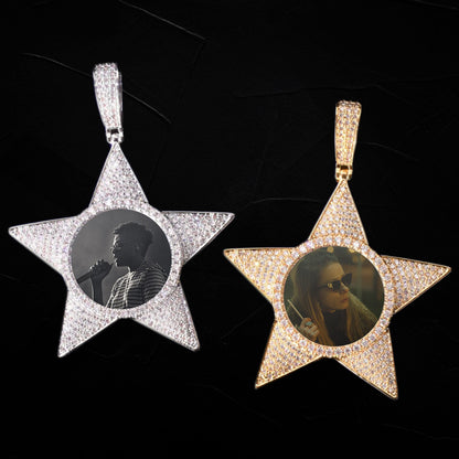 MICRO PAVED DIAMOND PENTAGRAM PHOTO PENDANT + CHAIN