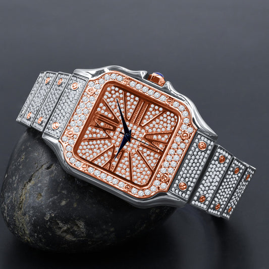 ICED SQUARE DIAL WATCH // WHITE X PINK GOLD