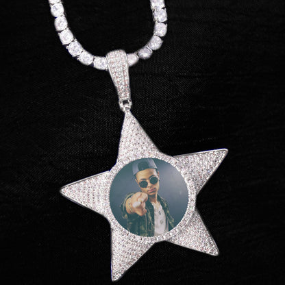 MICRO PAVED DIAMOND PENTAGRAM PHOTO PENDANT + CHAIN