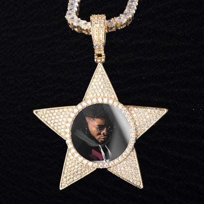 MICRO PAVED DIAMOND PENTAGRAM PHOTO PENDANT + CHAIN