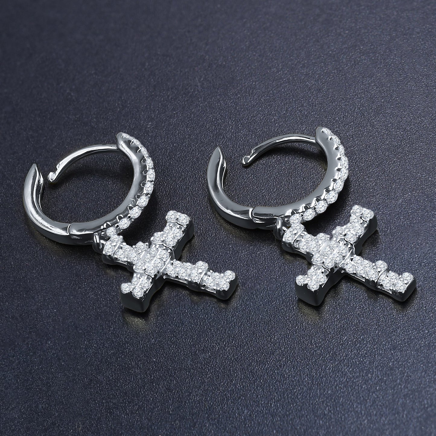 FLOODED DIAMOND CROSSES // WHITE GOLD EARRINGS