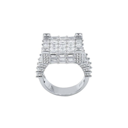 SQUARE STUDDED RING // BAUGETTE WHITE GOLD