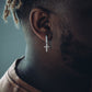 ICED ROUND CUT CROSS DANGLY HOOP EARRINGS IN WHITE GOLD