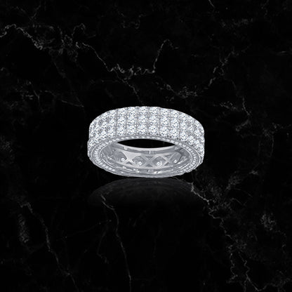 BAND RING // ICED X THREE ROW WHITE GOLD