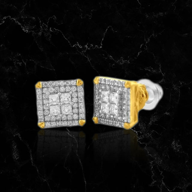 CLASSIC ICED SQUARE // YELLOW GOLD EARRINGS