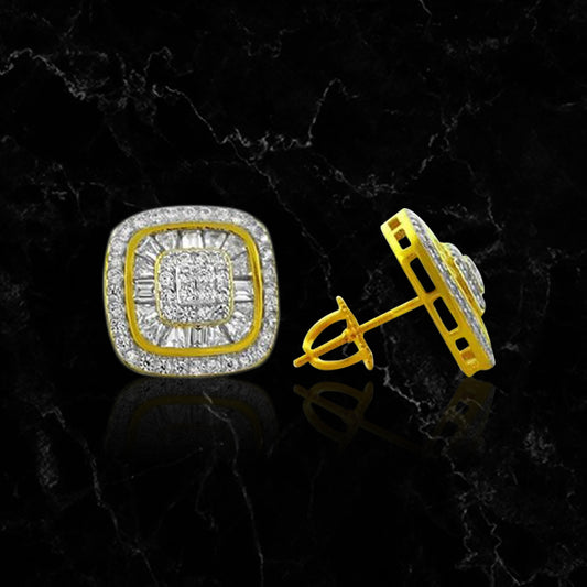 ICED OUT BAGUETTE SQUARE // YELLOW GOLD EARRINGS