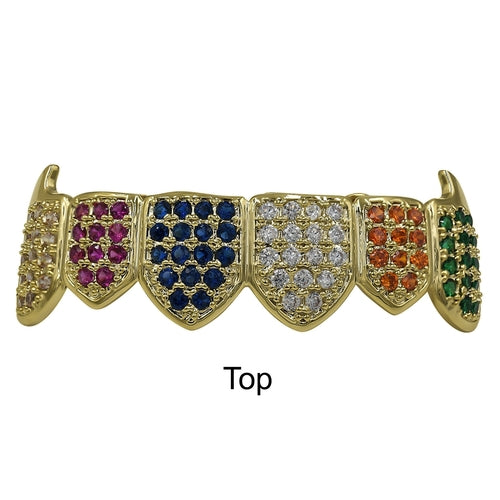 ICED RAINBOW COLOR DIAMOND GRILLZ IN YELLOW GOLD