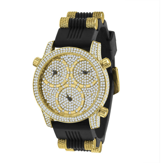 RUBBER BAND X ICED 3PEAT WATCH // YELLOW GOLD