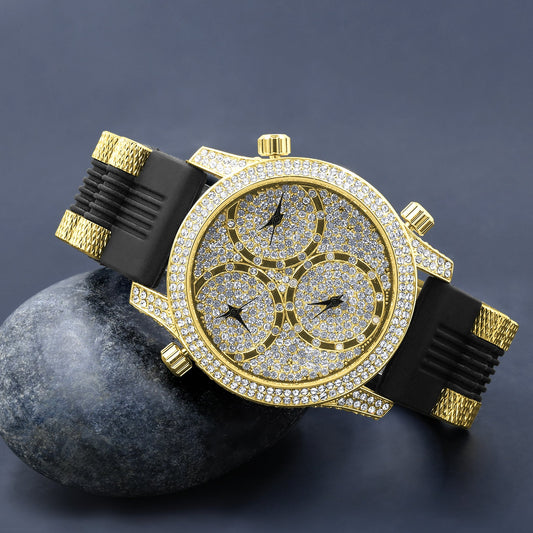 RUBBER BAND X ICED 3PEAT WATCH // YELLOW GOLD