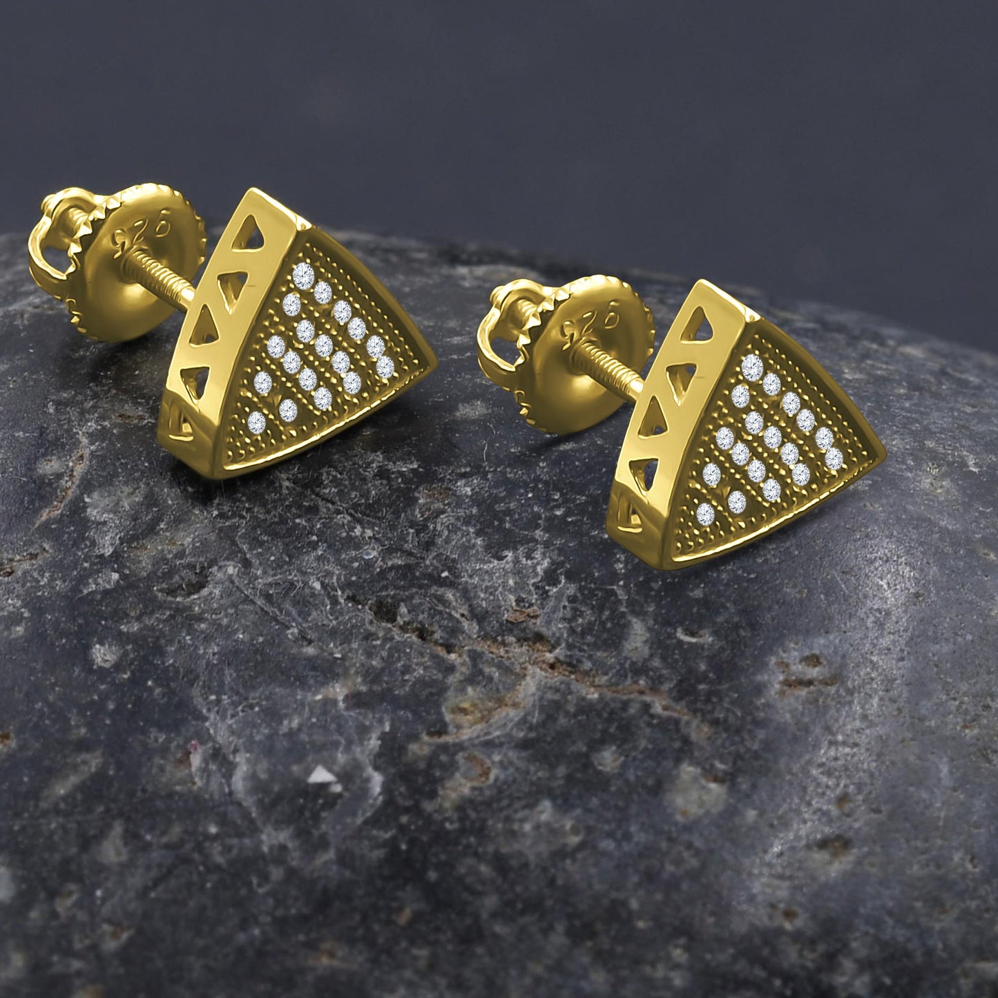 ICED OUT TRIANGLE // YELLOW GOLD EARRINGS