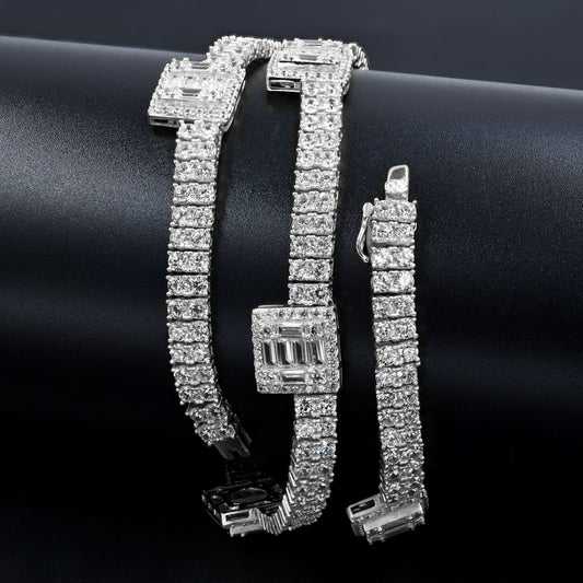 ICED OUT VINTAGE STYLE SQUARE CUT STONES CHAIN IN WHITE GOLD