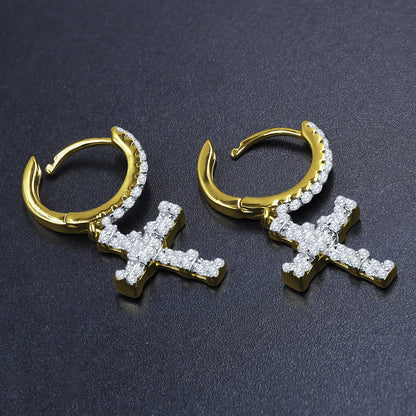 FLOODED DIAMOND CROSSES // YELLOW GOLD EARRINGS