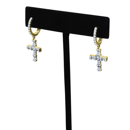 FLOODED DIAMOND CROSSES // YELLOW GOLD EARRINGS