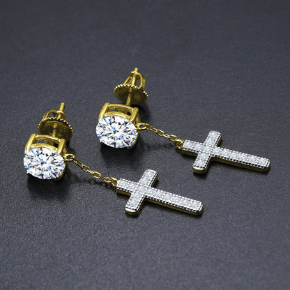 STONED CROSSES // YELLOW GOLD EARRINGS