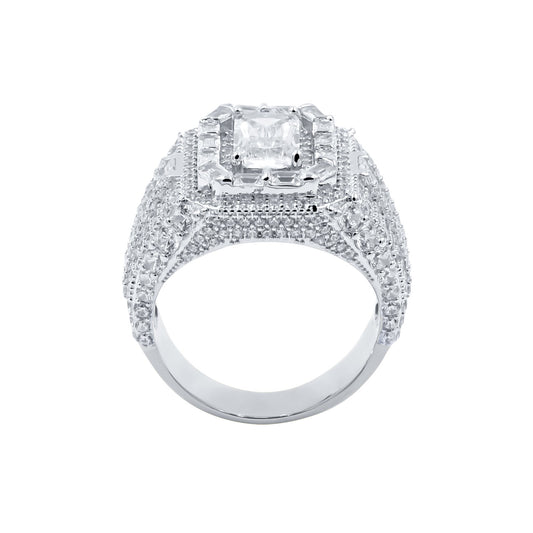 CENTER STONE RING // ICED X BAGUETTE WHITE GOLD