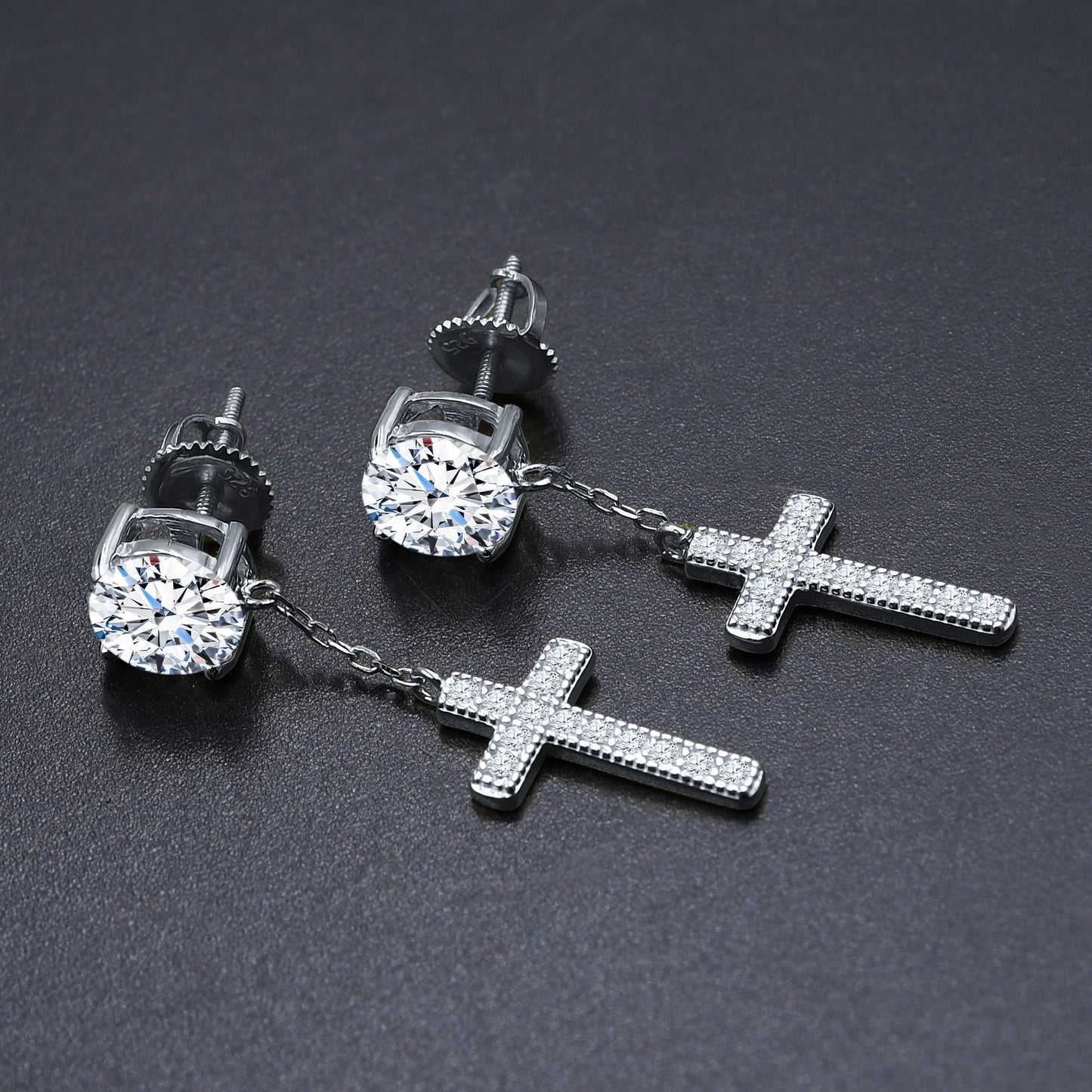 STONED CROSSES // WHITE GOLD EARRINGS