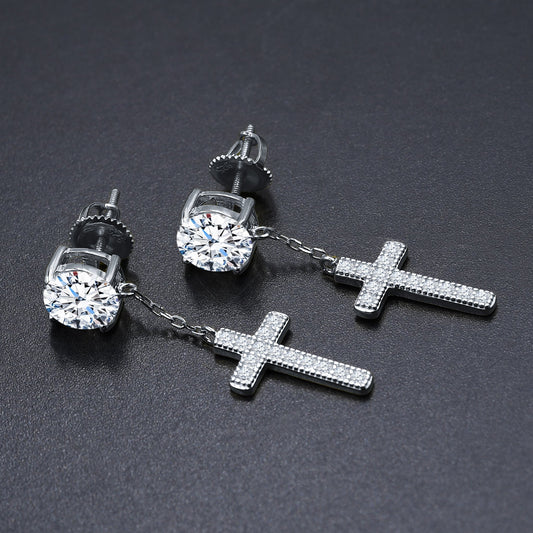 STONED CROSSES // WHITE GOLD EARRINGS