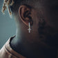 ICED ROUND CUT CROSS DANGLY HOOP EARRINGS IN YELLOW GOLD