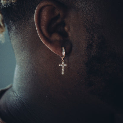 ROSE GOLD DANGLY CROSS EARRINGS