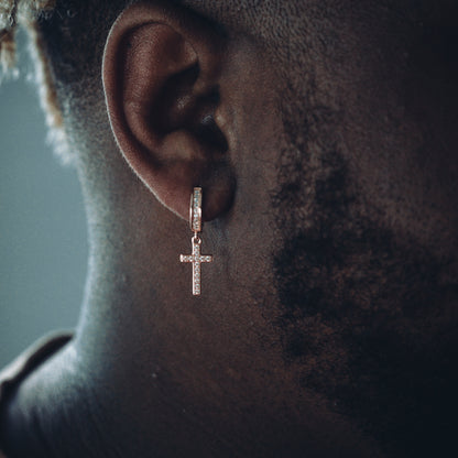 ROSE GOLD DANGLY CROSS EARRINGS