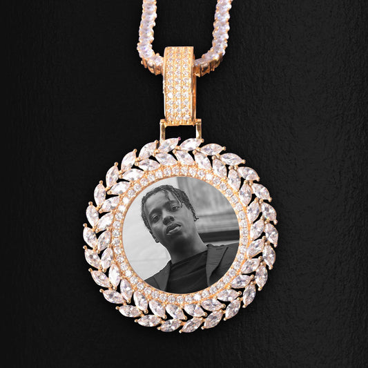 ICED OUT ROUND CUT x MARQUISE DIAMOND PHOTO MEDALLION + CHAIN