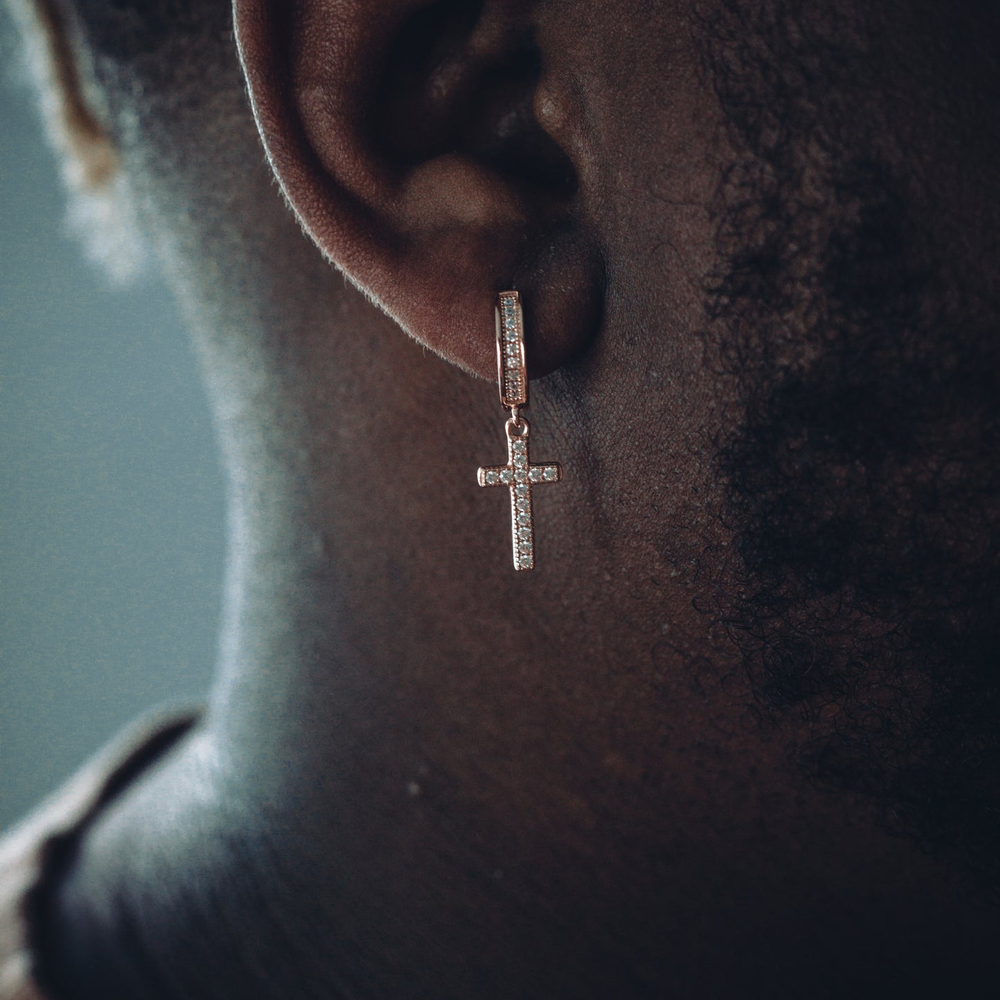 ROSE GOLD DANGLY CROSS EARRINGS