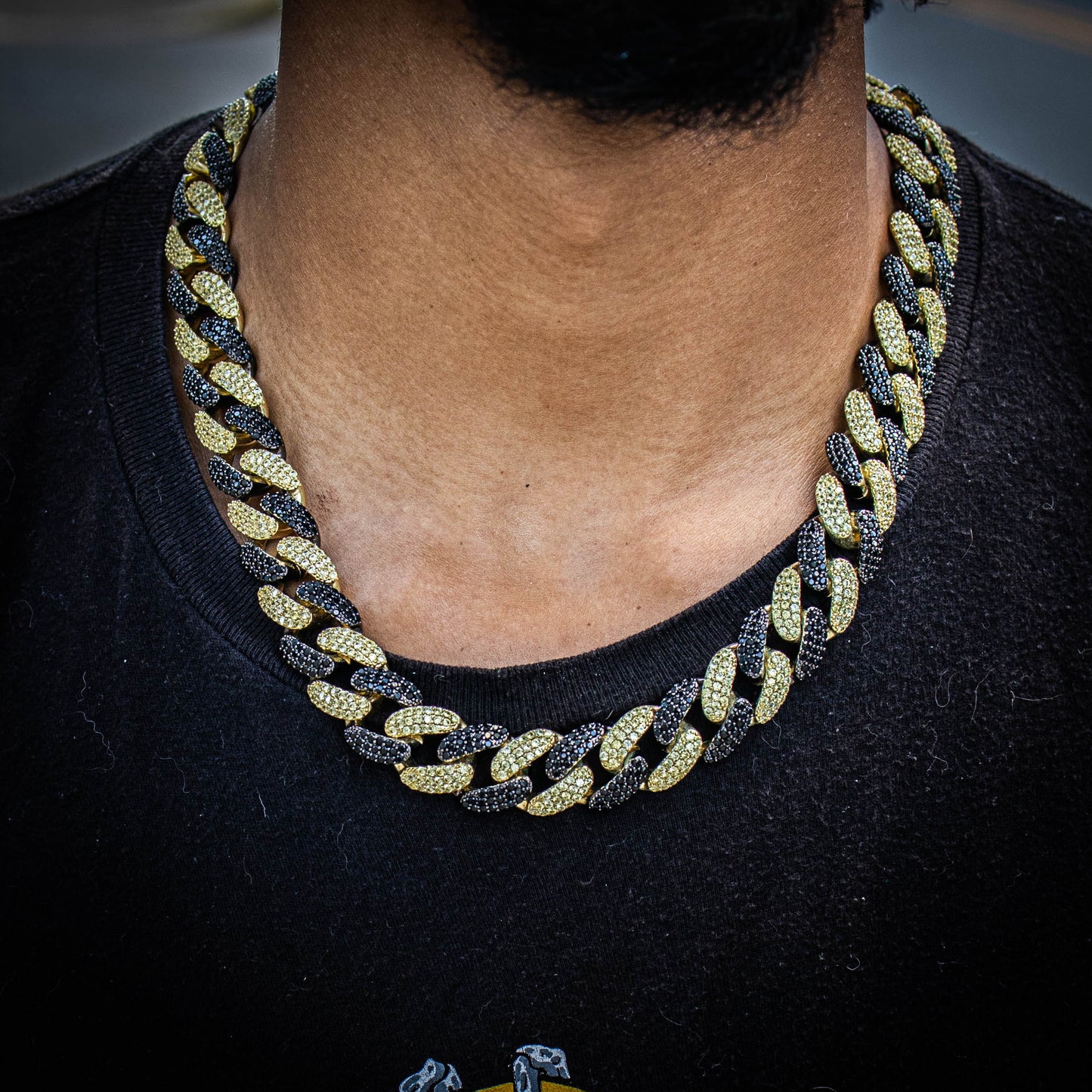 THE MIAMI CUBAN // BLACK X YELLOW GOLD 18MM