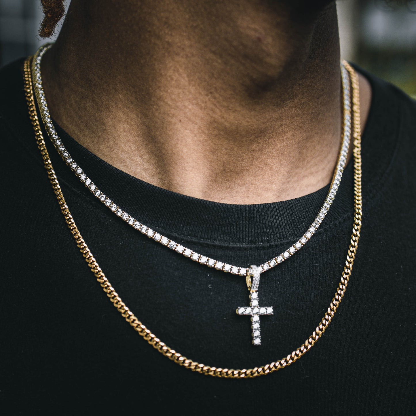 ROUND TENNIS CROSS // YELLOW GOLD 3MM