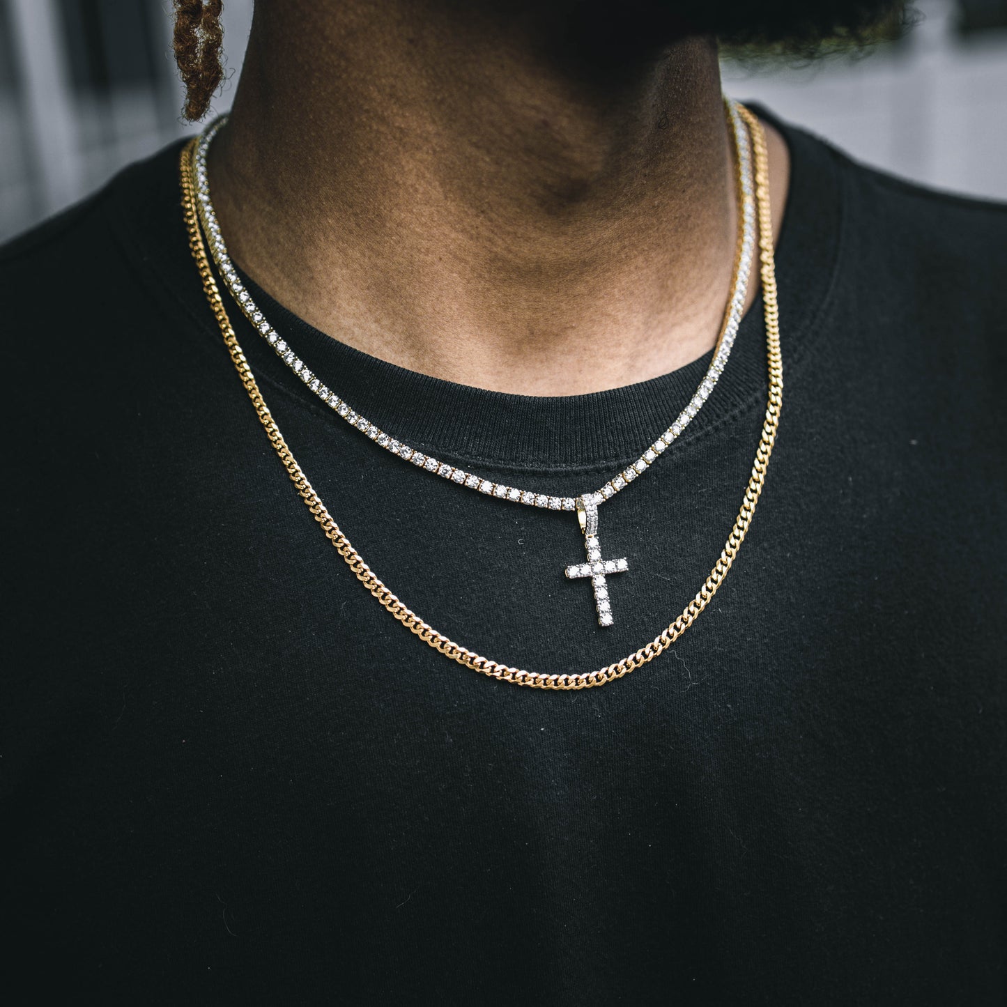 ROUND TENNIS CROSS // YELLOW GOLD 3MM