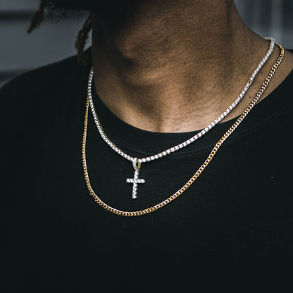 ROUND TENNIS CROSS // YELLOW GOLD 4MM