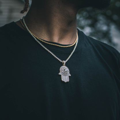 ICED HAMSA PENDANT // YELLOW GOLD